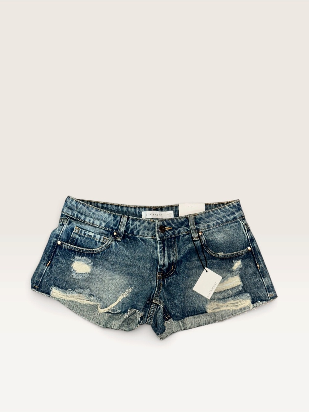 Statement Denim Distressed Jean Shorts - Blue